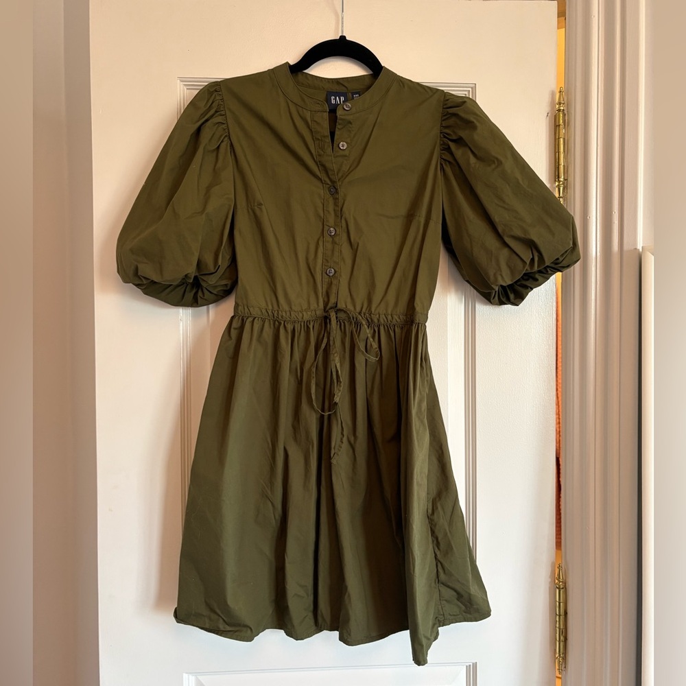 GAP Olive Green Puff Sleeve Mini Dress